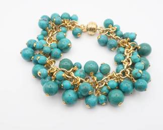Sterling Silver Gold Plated Dangling Turquoise Bead Bracelet