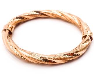 Italy 925 Sterling SIlver Twisted Rose Gold-Tone Bangle Bracelet