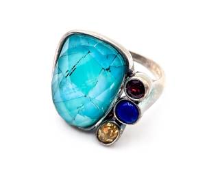 Whitney Kelly 925 Sterling Silver Turquoise Doublet & Multi-Stone Ring
