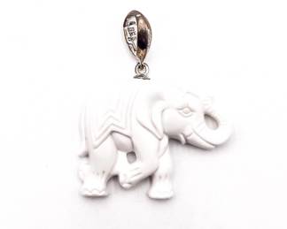 Whitney Kelly Sterling Silver Carved White Agate Elephant Pendant