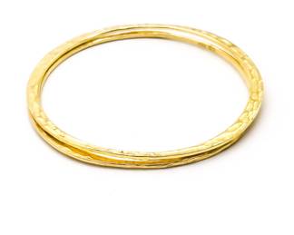Pair of 925 Sterling Silver Gold-Tone Hammered Bangle Bracelets