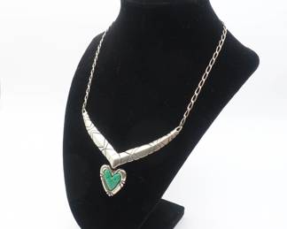 Carolyn Pollack 925 Sterling Silver Turquoise Chip Inlay Heart Necklace
