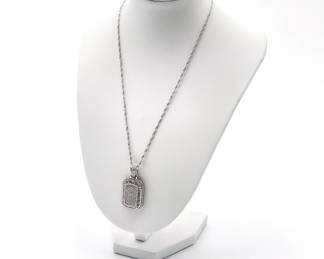 925 Sterling Silver Pendant Necklace with Pave Crystals