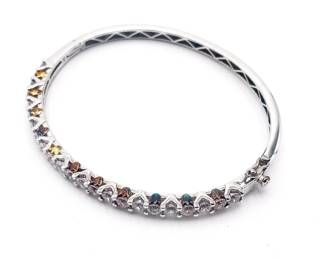 Verragio 925 Sterling Silver Bangle with Clear CZ Gemstones