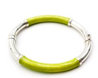 Milor Italy 925 Sterling Silver and Lime Green Enamel Bangle Bracelet