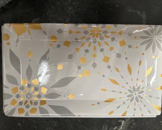 Rectangular Ceramic Platter with Gold and Gray Motif