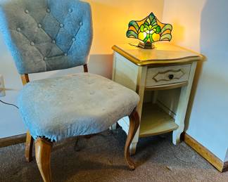 Beautiful light blue antique chair, art deco light , French provincial furniture
