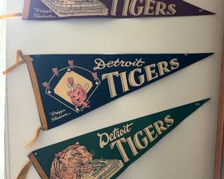 Antique pennants: Detroit Tigers, Detroit Lions, Catholic Central