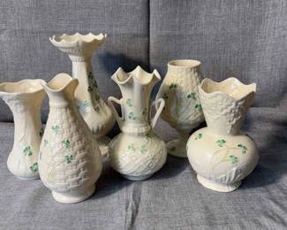 Belleek Candleholders Vases With Shamrock Design