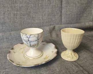 Belleek 2PC Egg Cups with 1 Saucer