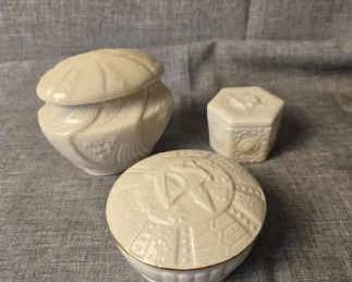Belleek 3PC Jewelry Holder With Lids