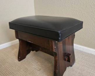 Vintage Ethan Allen Leather Black Ottoman Foot Stool