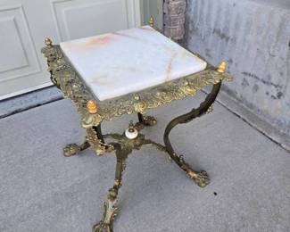 Victorian Style Cast Metal and Stone Plant Stand Side Table