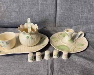 Belleek Tea And Candleholder Set