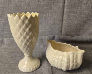 Belleek Vase and Decorative Seashell Dish