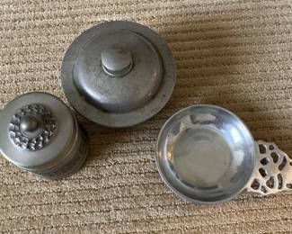 Set of Three Pewter Desktop Containers