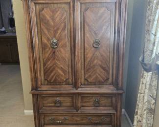 1990s Italian Stanley Armoire Walnut Wardrobe Dresser