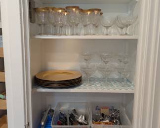Vintage glassware, tons of Dansk and other flatware and kitchen gadgets and more