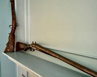 Antique 10 gauge double barreled rabbit ear rifle and a German shot gun both early 1800s