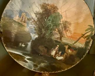 18th C English porthole painting with walnut stand…two sided. RARE