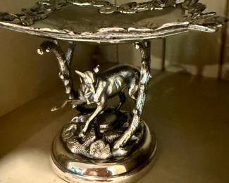 Silver plate English hunting hound dish