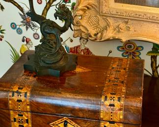 19th Century Victorian Tunbridge Ware Burl Walnut Marquetry Jewelry/Sewing Box