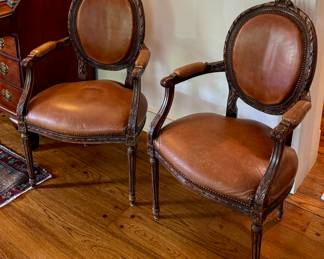 Set of four leather 19th C fauteuils