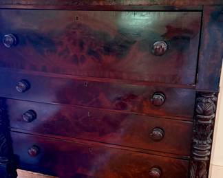 Empire Late 1800s Flame Mahogany Tall Wide Chest of Drawers