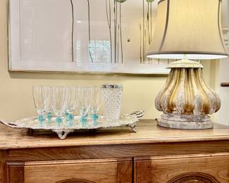 Antique architectural carved and gilt wood lamp