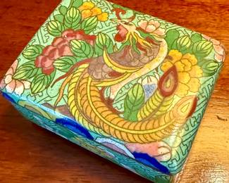 Important Antique Chinese Cloisonné Dresser Box featuring a phoenix