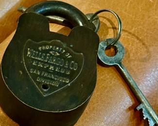 Very fine working cast iron Wells Fargo padlock with key circa 1860-70