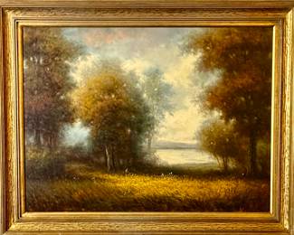 Antique oil on canvas by Stephen Enoch Hogley “Shadows on the Grass” LISTED ARTIST