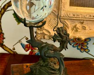 Japanese Bronze Dragon with Crystal Ball Circa 1880-90