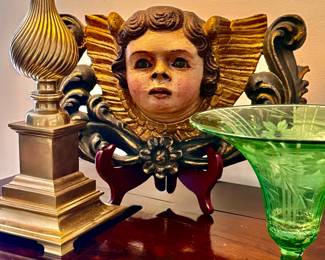 18th C polychromed carved wood cherub