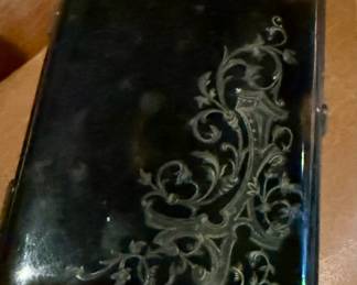 Antique French Napoleon III c.1930s Tortoise Shell Carnet Bal, Etui with Silver Inlay