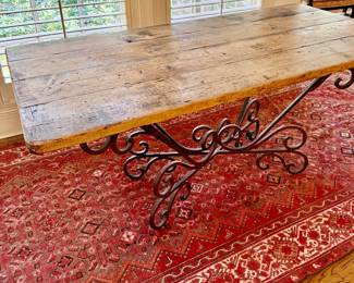 Antique French line table with wrought iron scrolled base!
