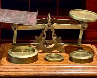 Antique British Postal Scale With Brass and Wood Platform