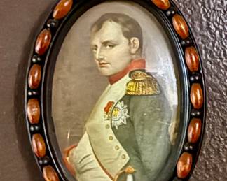 Antique Miniature Painting of Napoleon Bonaparte By Dupre After Paul Delaroche in an antique beaded walnut frame…late 1800s