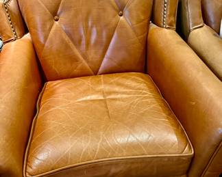 Large pair of cognac nailhead leather cigar chairs in absolutely amazing condition!