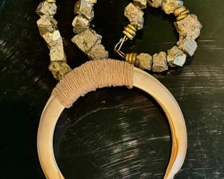 Massive tusk and hematite nugget necklace!