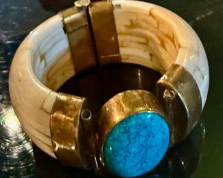 Large turquoise and bone cuff