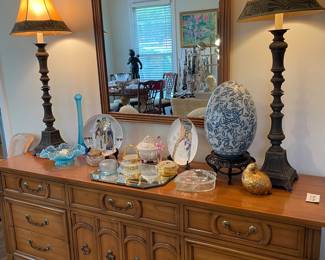 Wonderful 1960’s fruitwood triple dresser with mirror