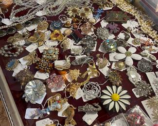 Vintage costume brooches, bracelets and necklaces