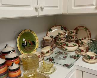 Franciscan Apple dinnerware and Yellow Princess depression glass