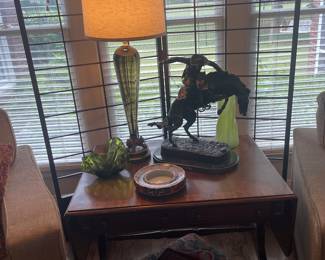 The other Mid Century blown art blown art glass lamp with Remington sculpture