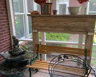 Pine mantle and oak and Iron bench