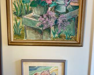 Montgomery artist Margrette Edwards garden painting with Birmingham artist Jean Beaucourt watercolor
