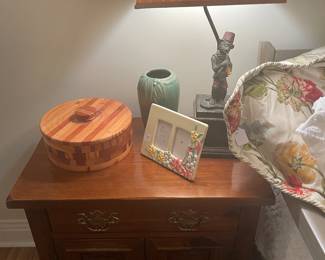 Mahogany nightstand with Montgomery woodworker Jim Gunn turned box