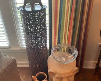 Terracotta puma garden stool and vase