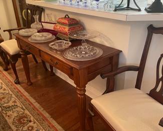 Mahogany hall table with Chippendale dining armchairs